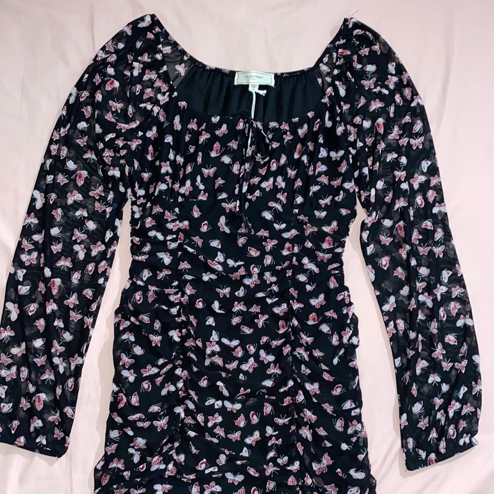 Black Bodycon Dress with Purple butterflies